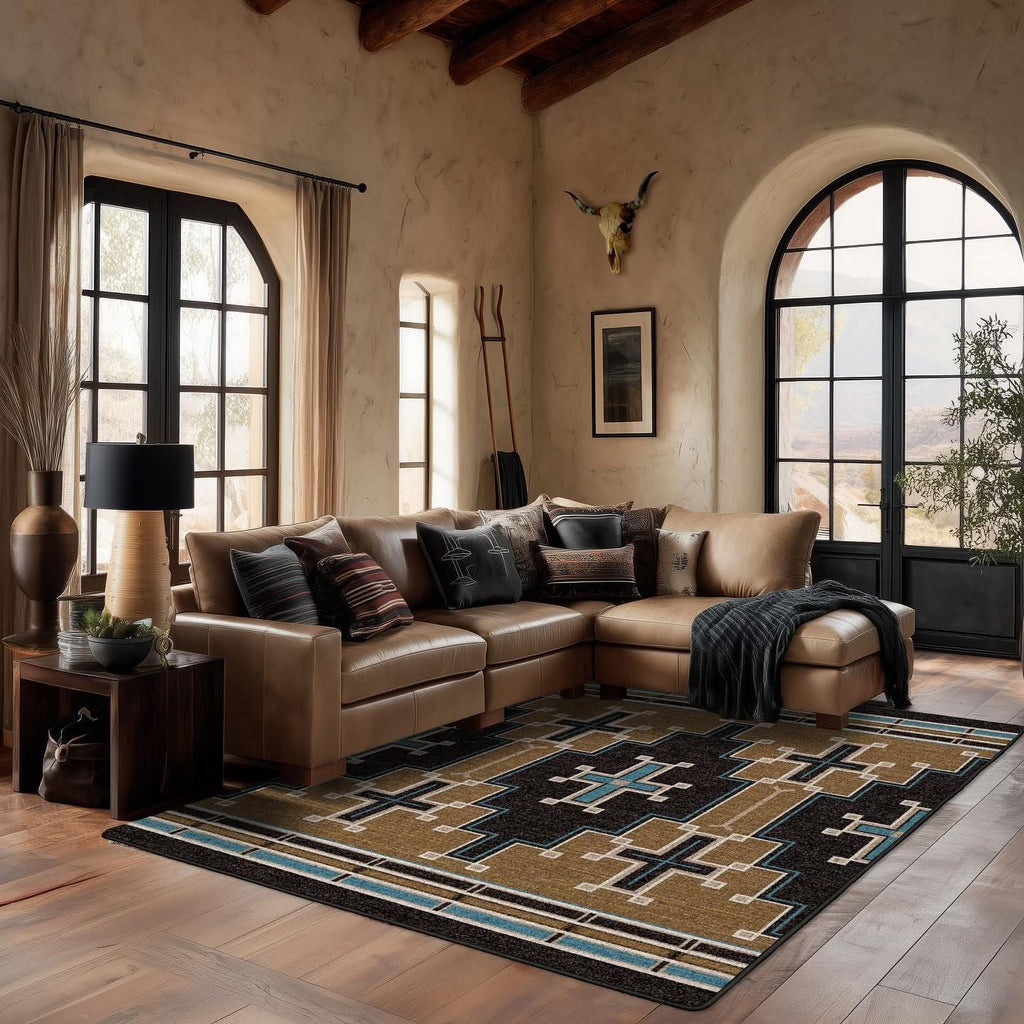 The Crusade brown &amp; turquoise area RUG – Southwest Bedazzle