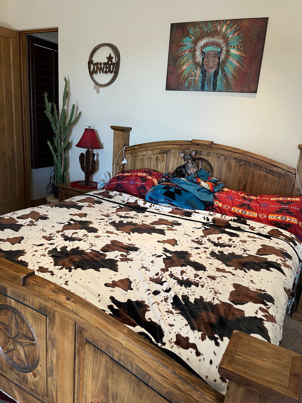 HUGE King Southwest COW velvet LUXURY flannel BLANKET Southwest Bedazzle blankets/slippers