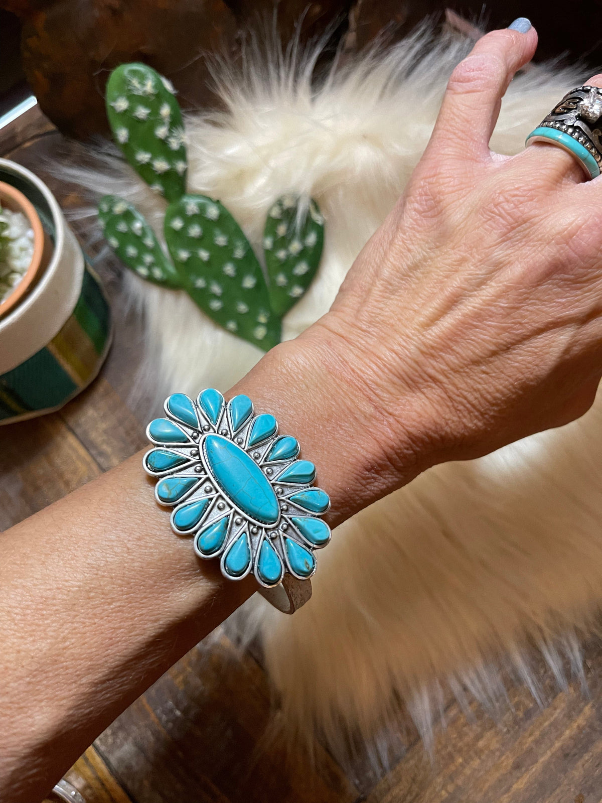 Huge Oval turquoise bracelet Southwest Bedazzle jewelz