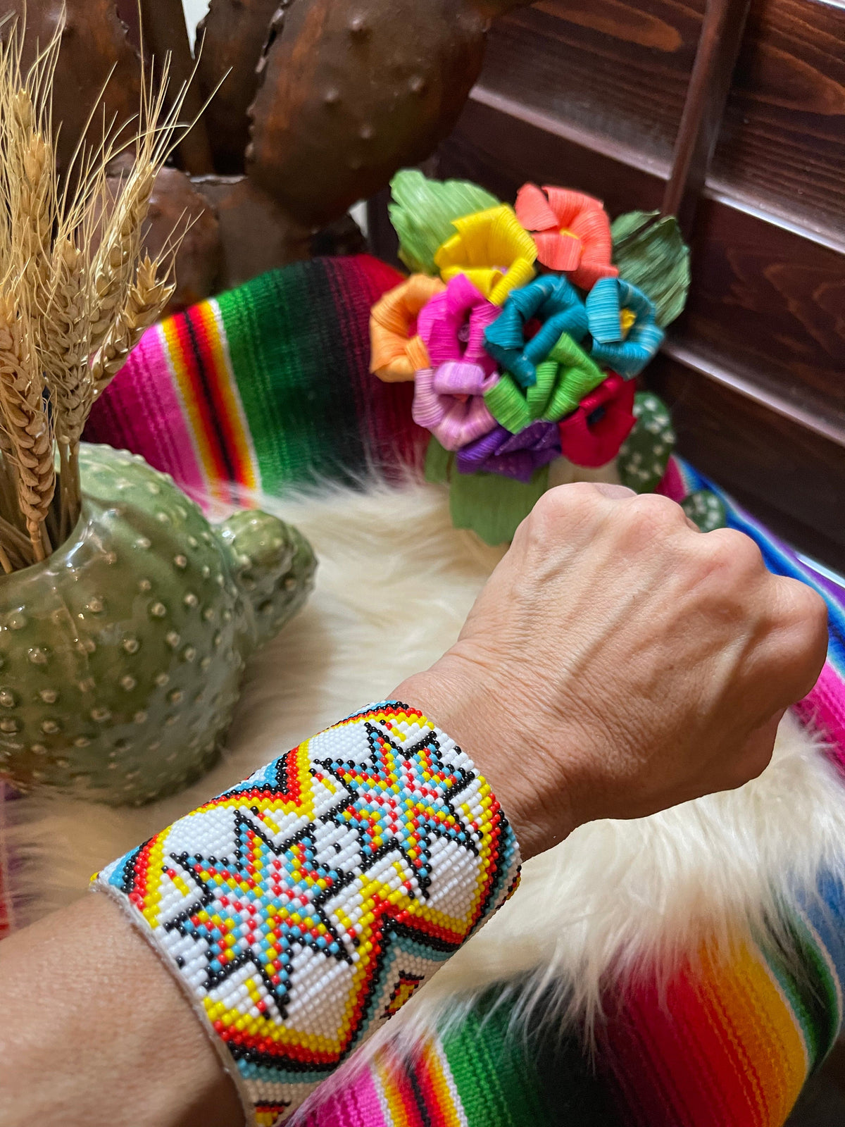 Native beaded snap cuff bracelet Southwest Bedazzle jewelz