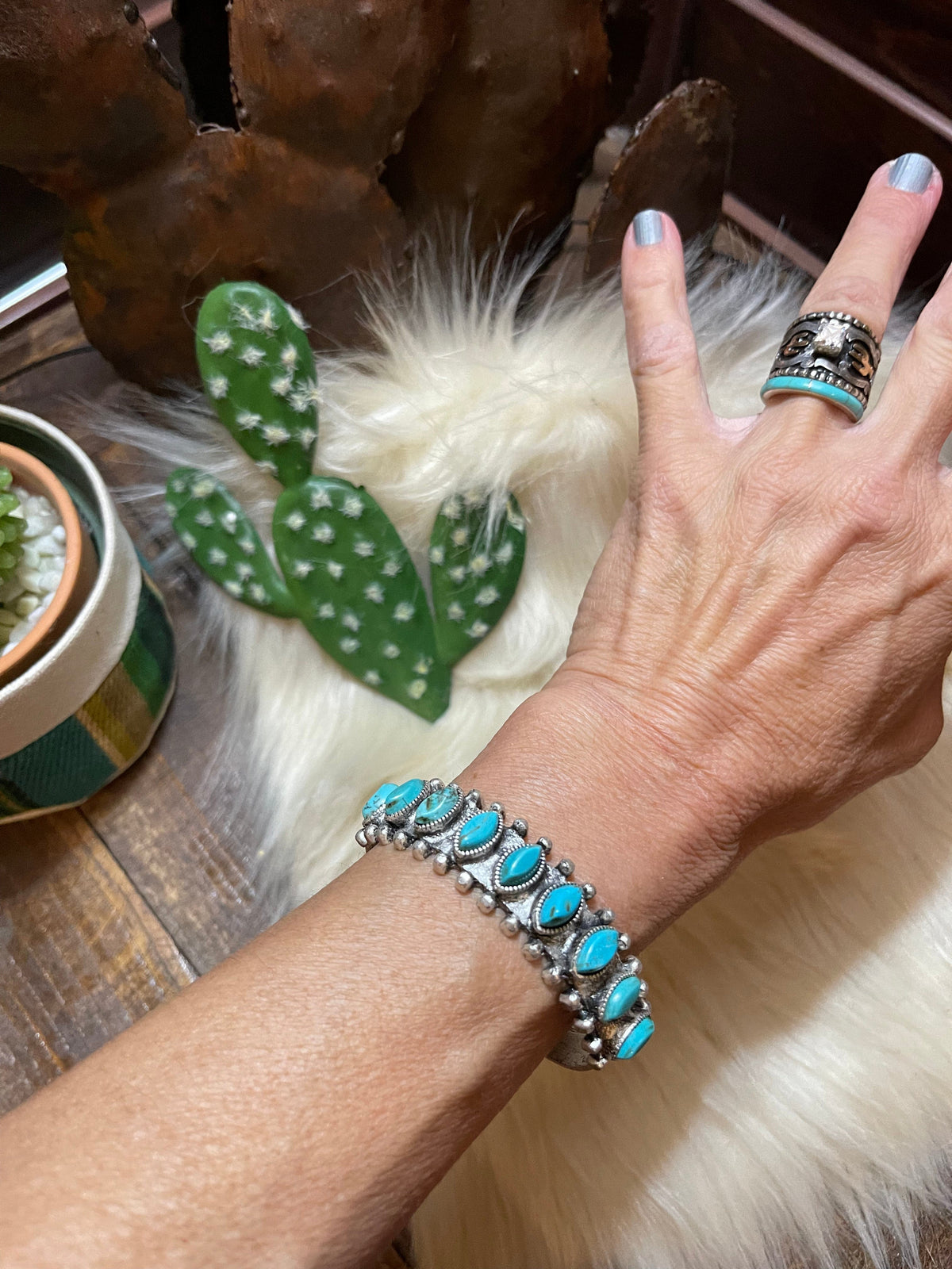 Natural Turquoise stone cuff bracelet Southwest Bedazzle jewelz