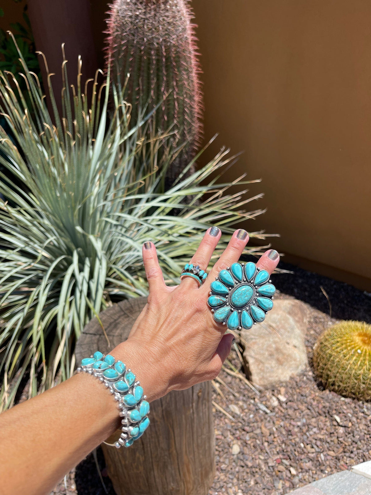XL Natural Turquoise stone cuff bracelet Southwest Bedazzle jewelz