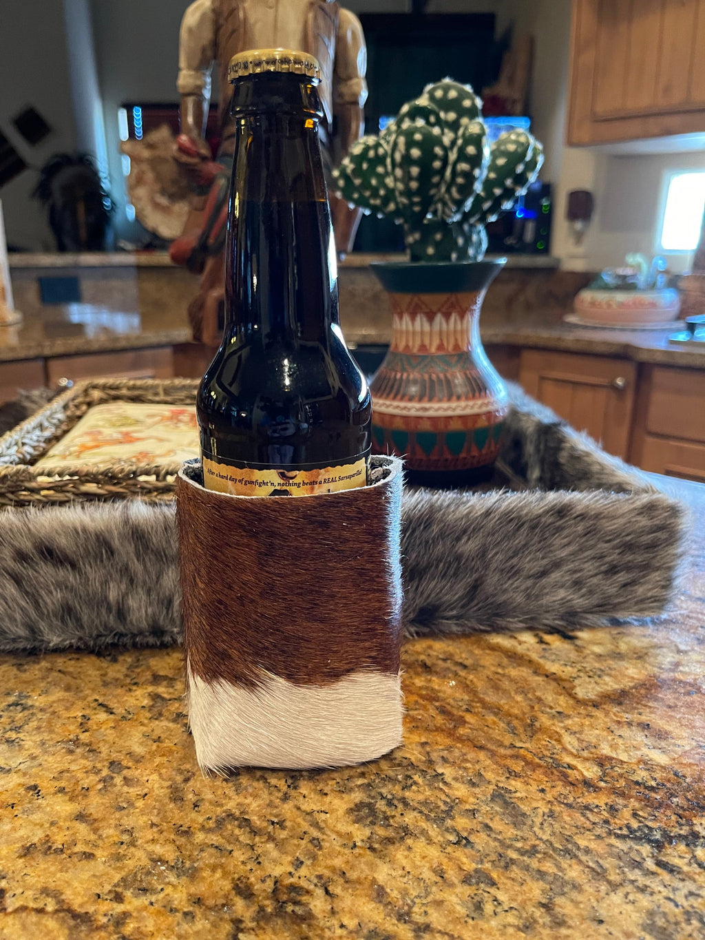 Cowhide bottle/reg can KOOZIE Southwest Bedazzle