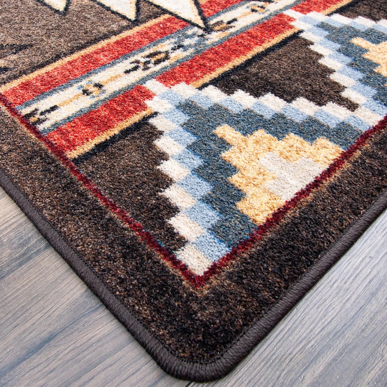 Bow strings brown area rug