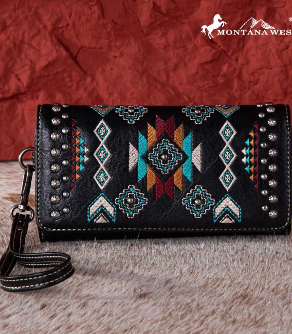 Aztec embroidered wallet wristlet   Black