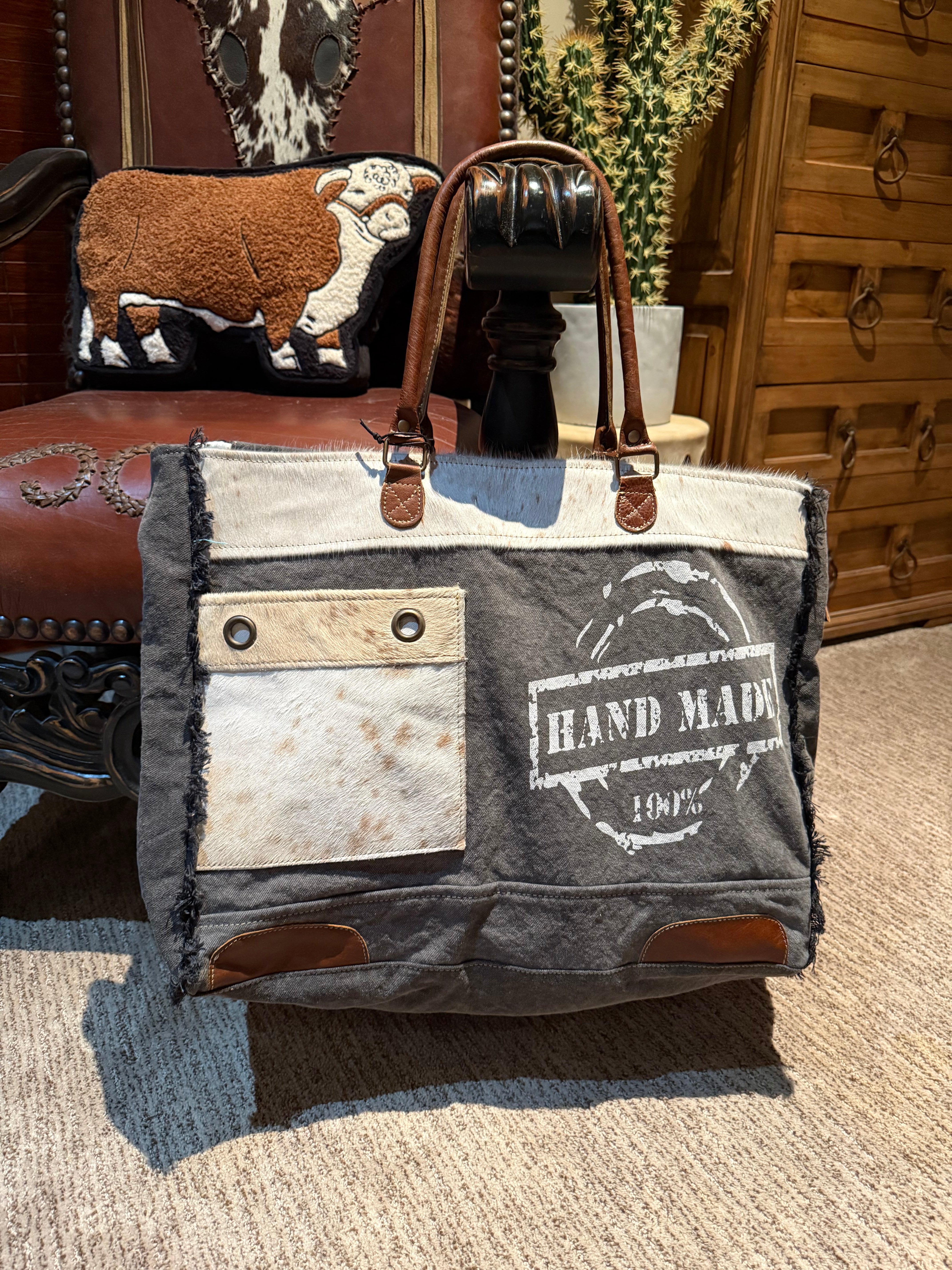 X Large Myra zip top cowhide weekender Tote bag – Southwest Bedazzle