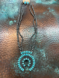 Long Western Navajo squash blossom necklace