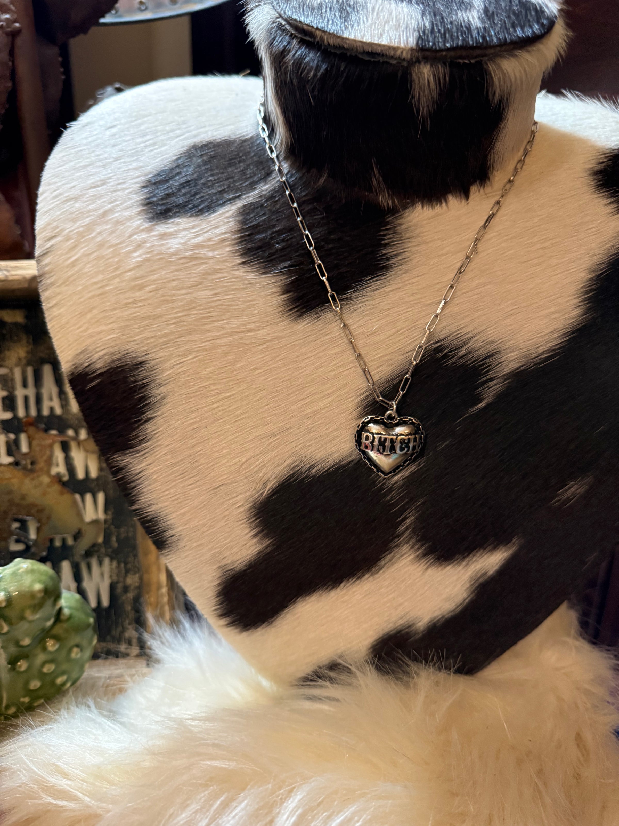Western bitch heart necklace