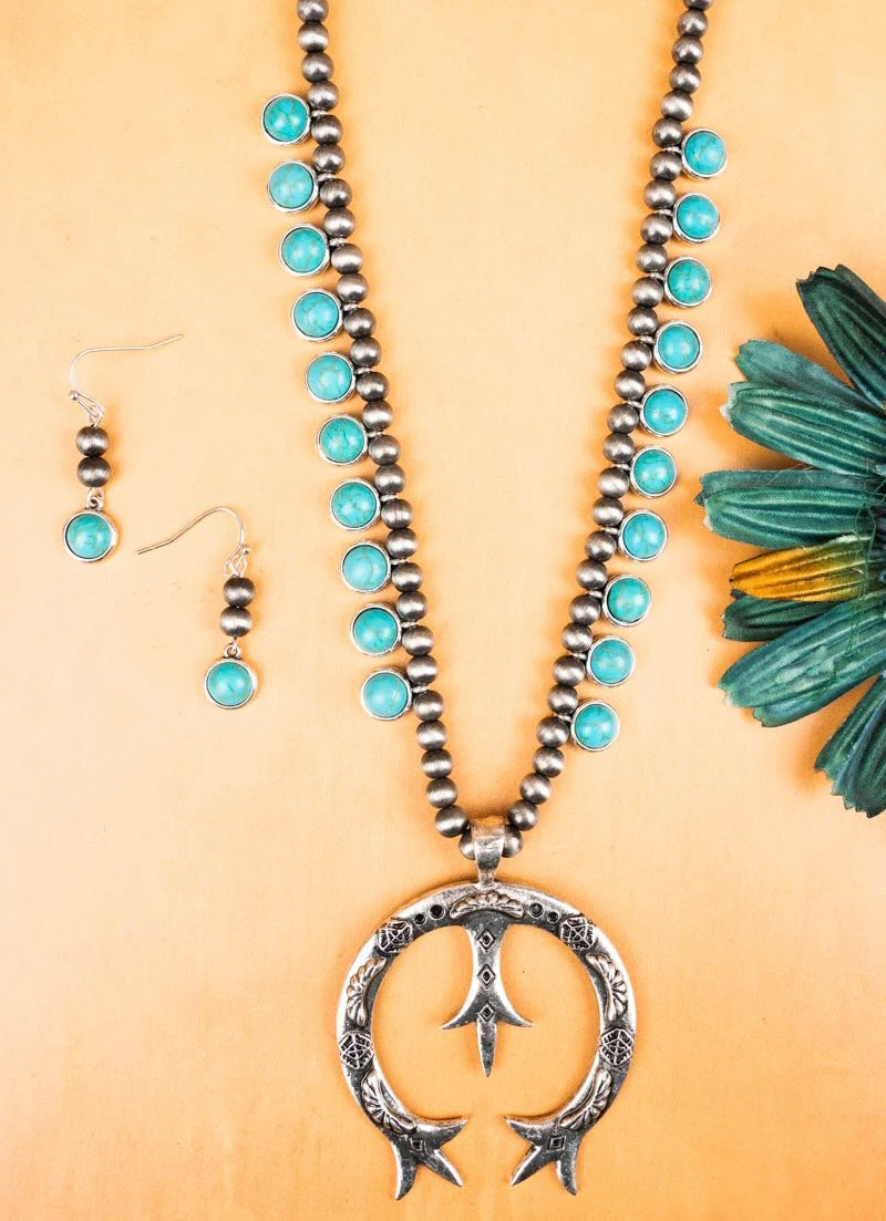 Eagle Lake Naja Turquoise & Silver Pearl Necklace and Earring Set