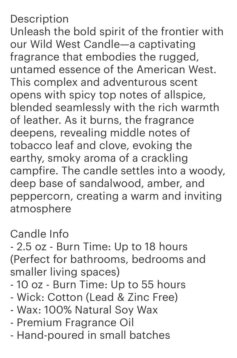 Wild west soy candle 10oz   HORSESHOE