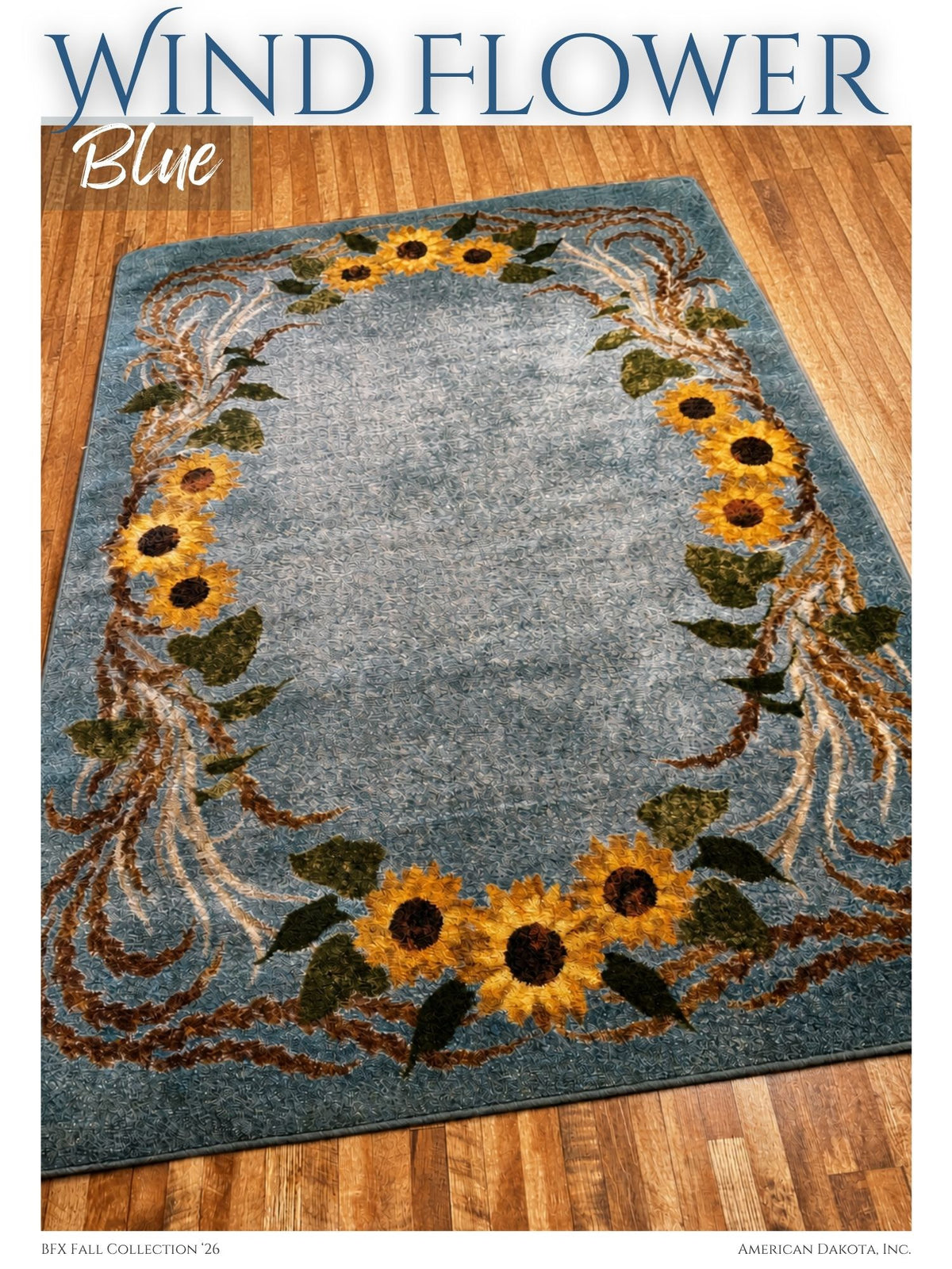Wind flower blue area rug
