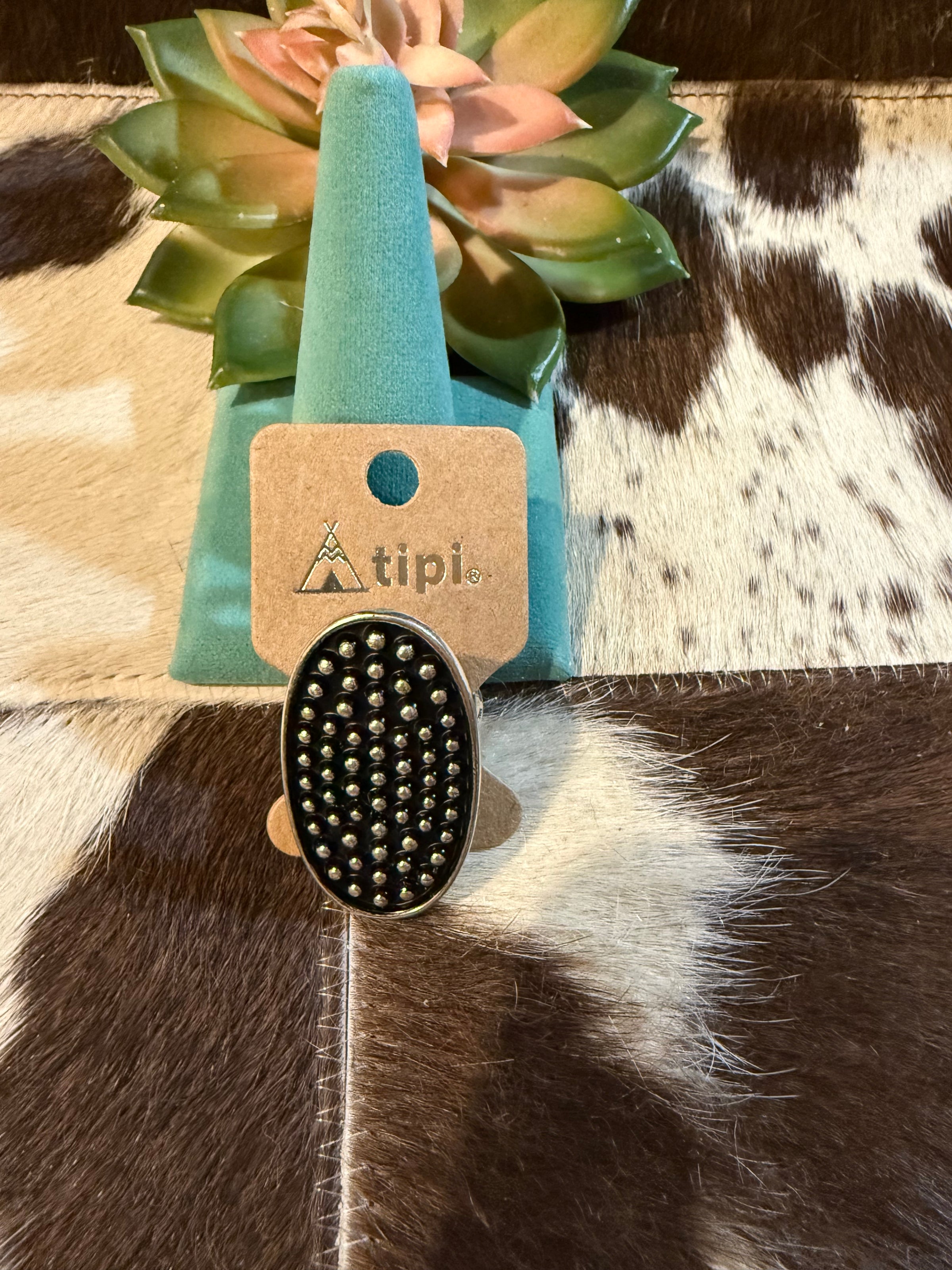 Western dot ball ring  cuff adjustable