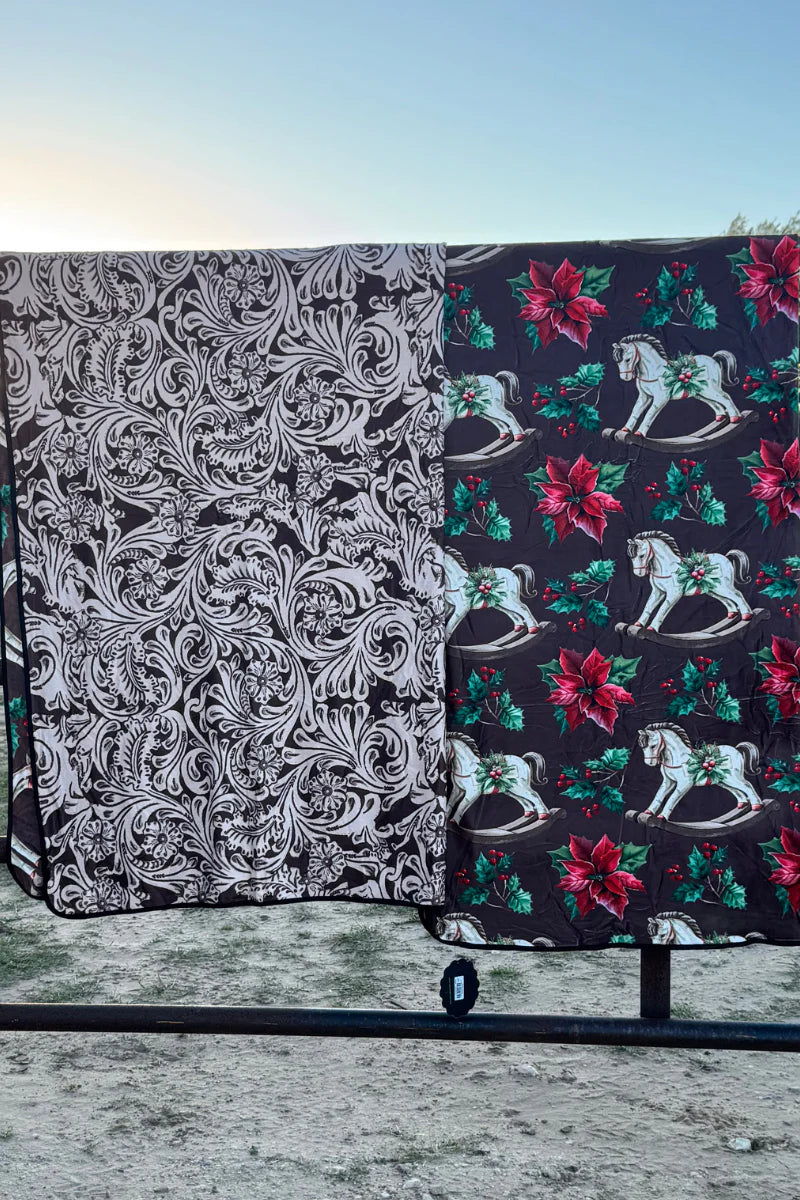 Rocking around the Ranch Christmas BLANKET  reversible