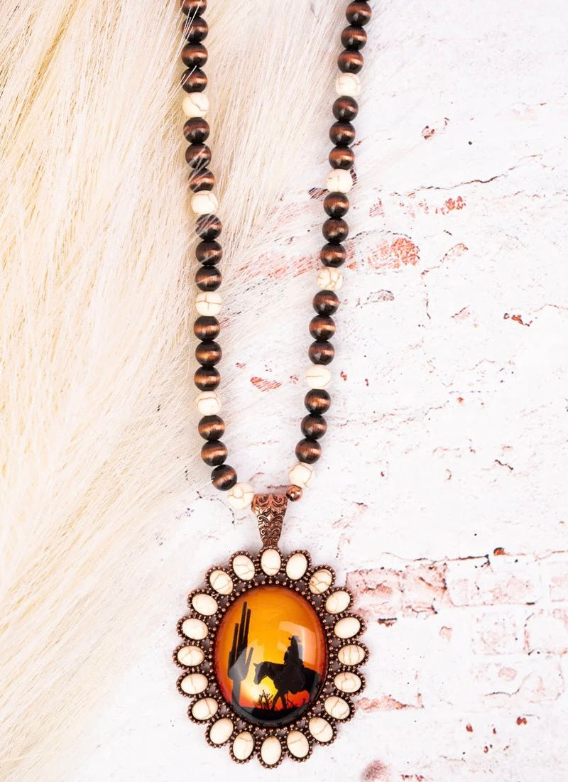 Cowboy Sunset Howlite and Copper Pearl Necklace