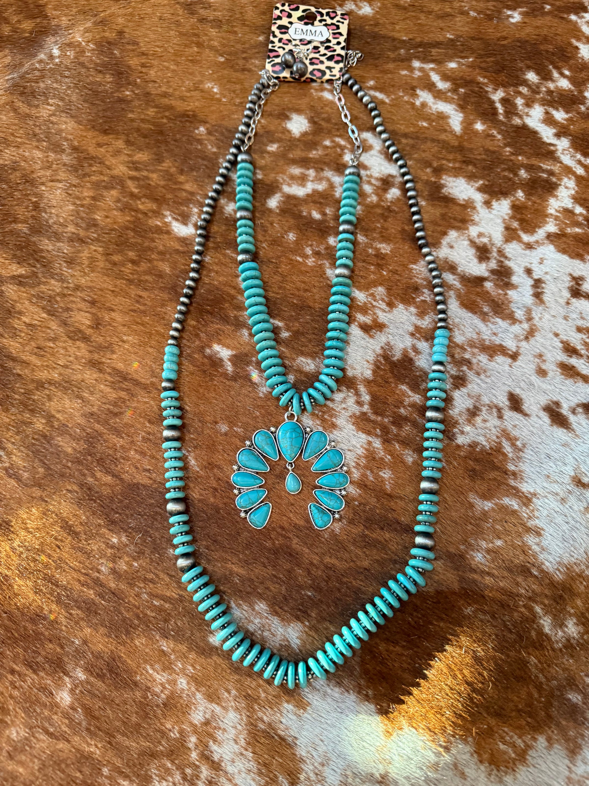 Southwestern Turquoise stone Necklace   Long