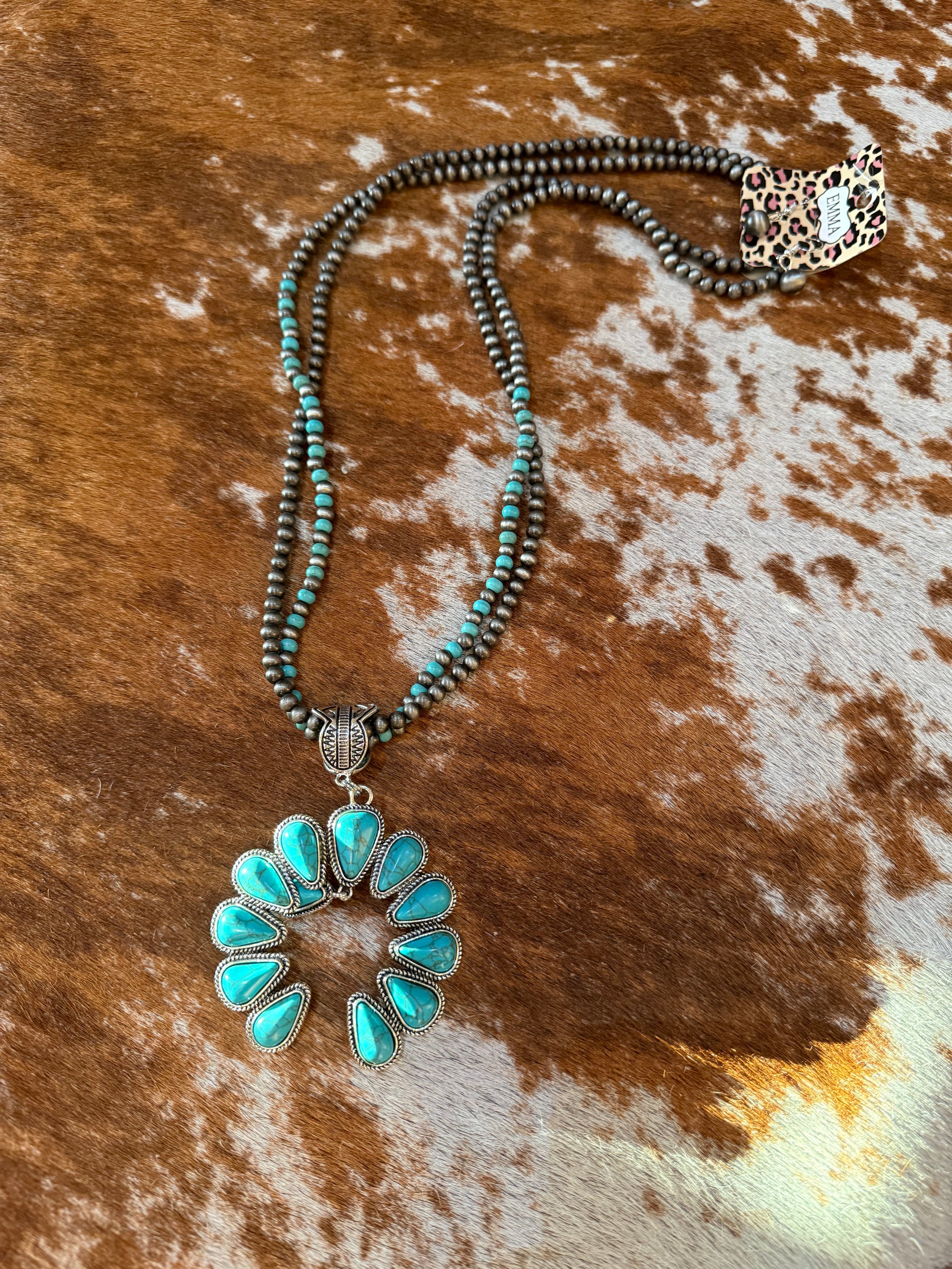 Southwestern Turquoise stone Necklace   Long