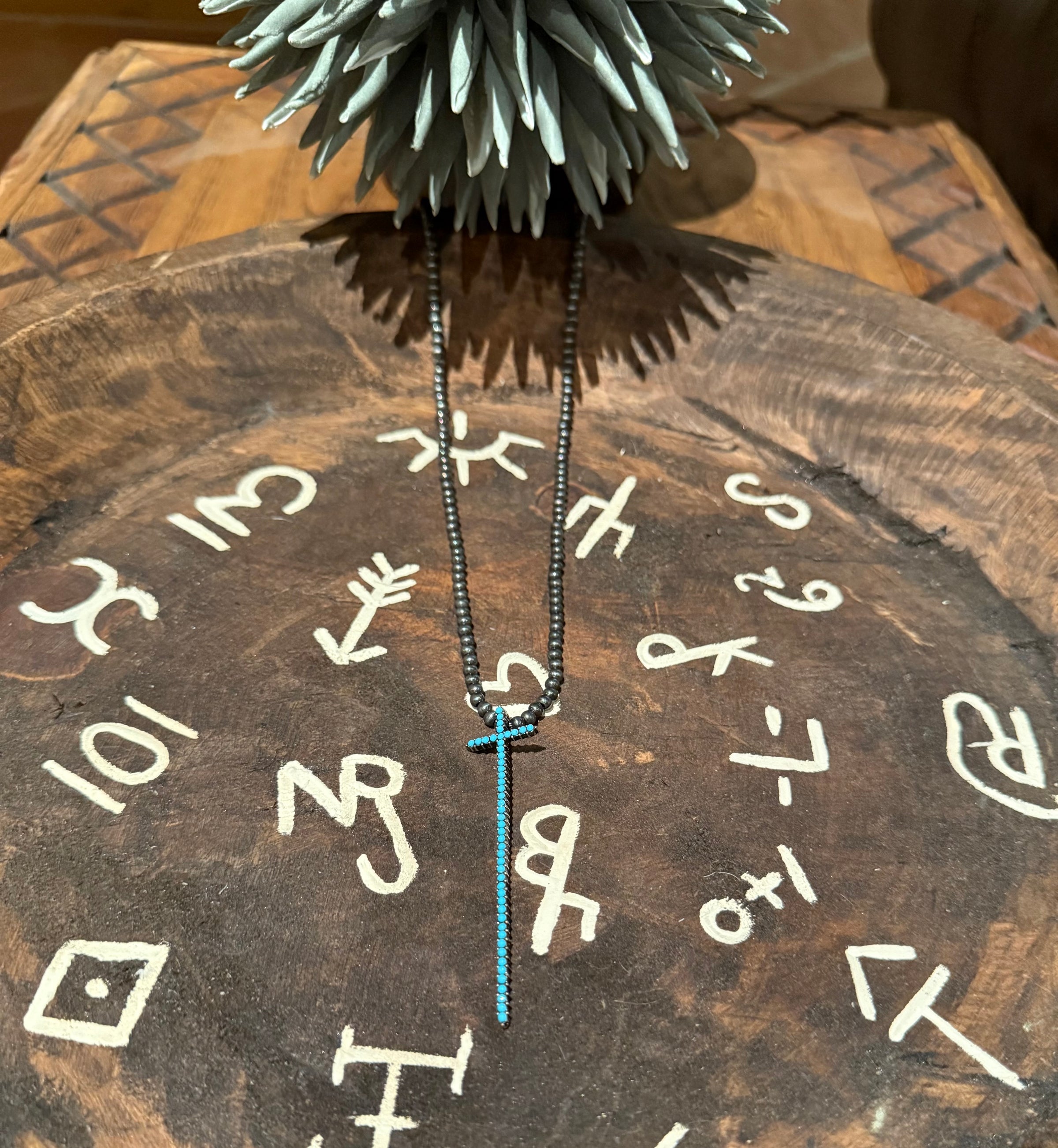 Western Long cross turquoise Necklace