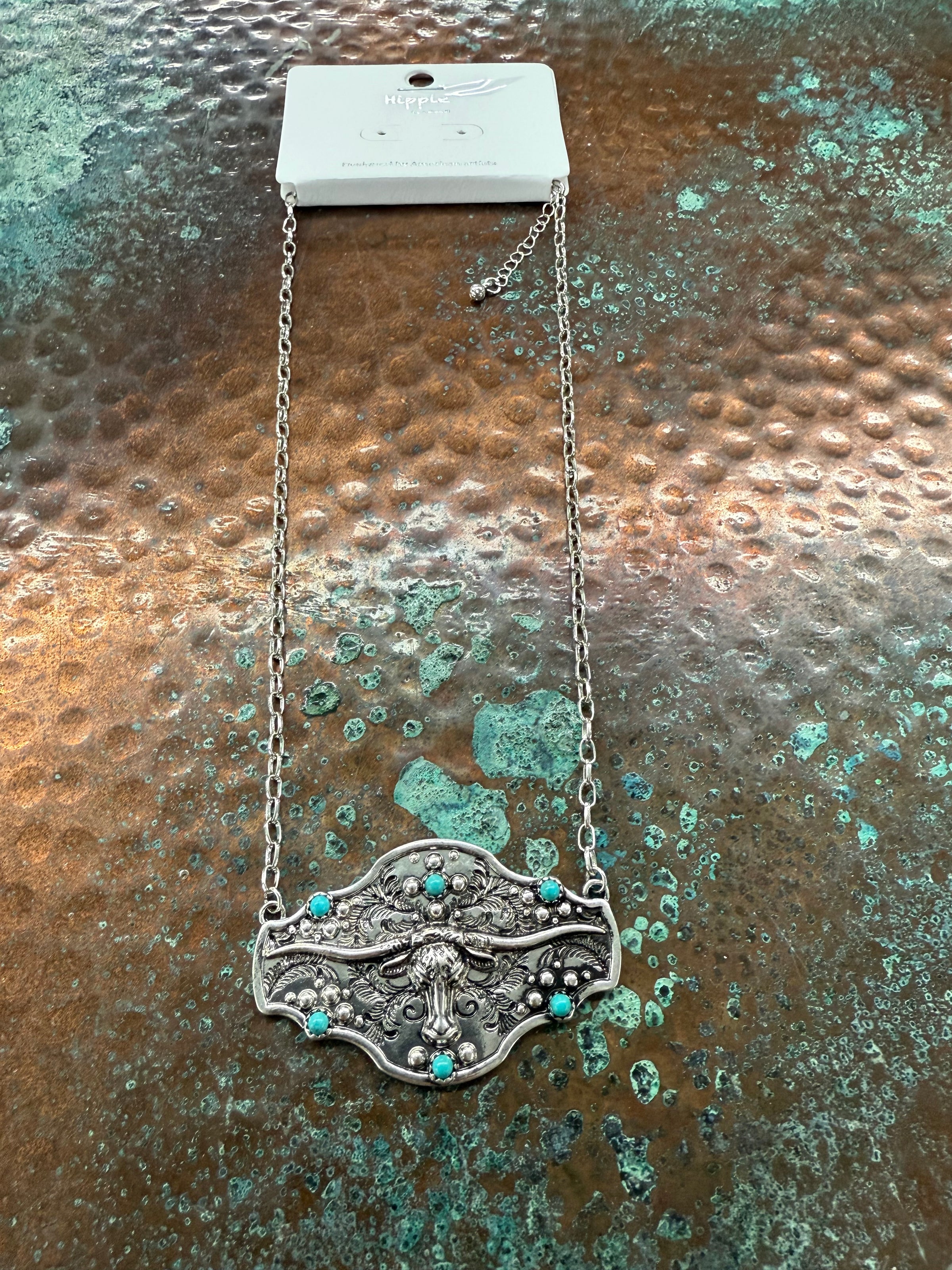 Longhorn pendant necklace with Turquoise stones