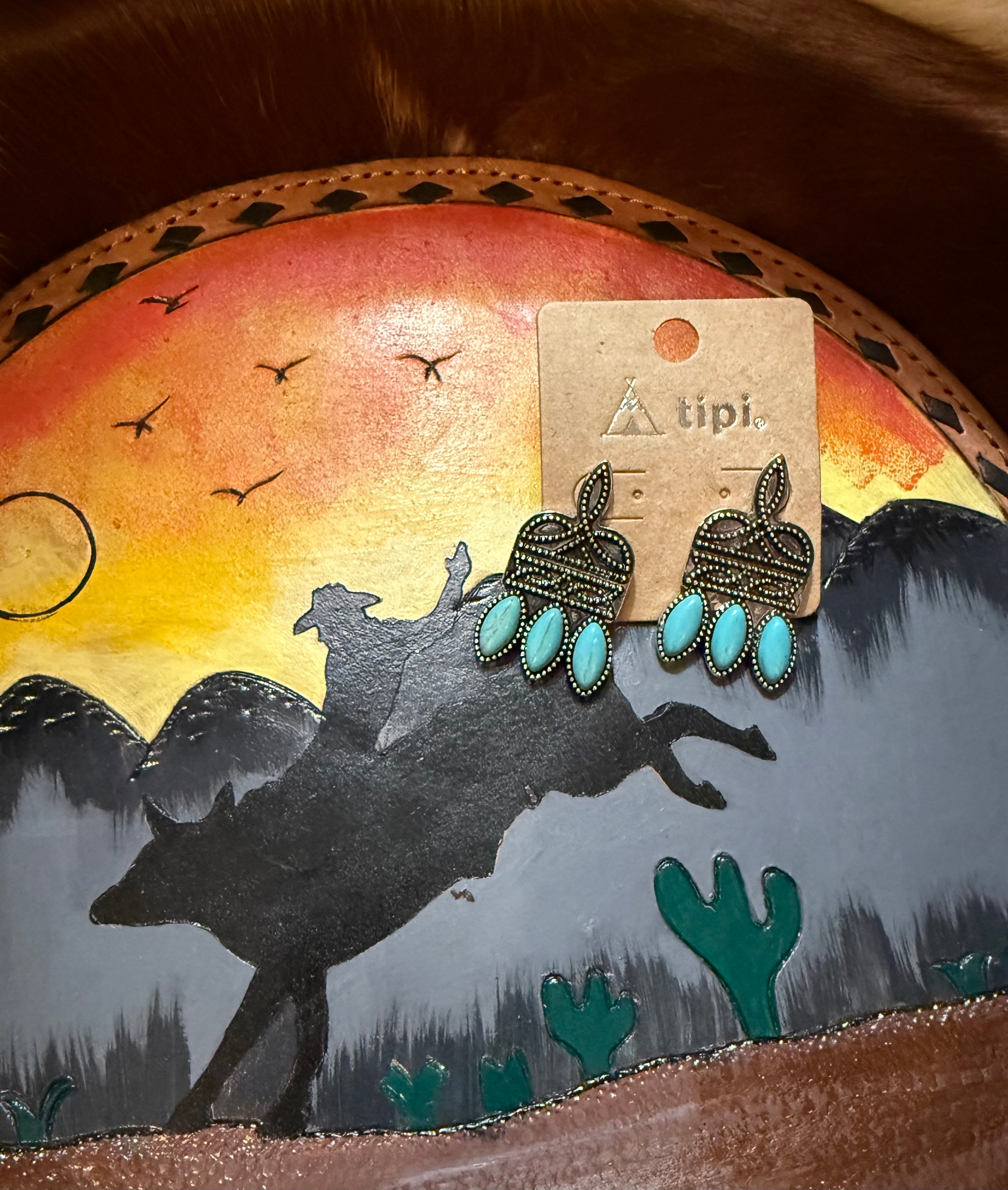 Western boot stitch earrings