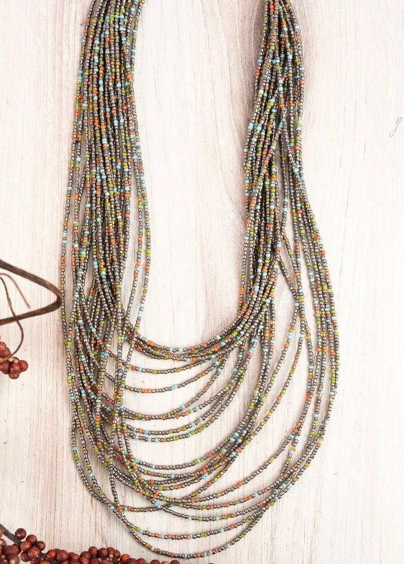 Layered Hemetite Multi-Color Seed Bead Necklace