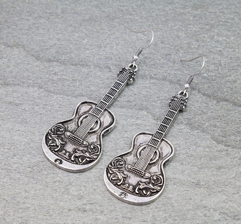 Western guitar earrings silver