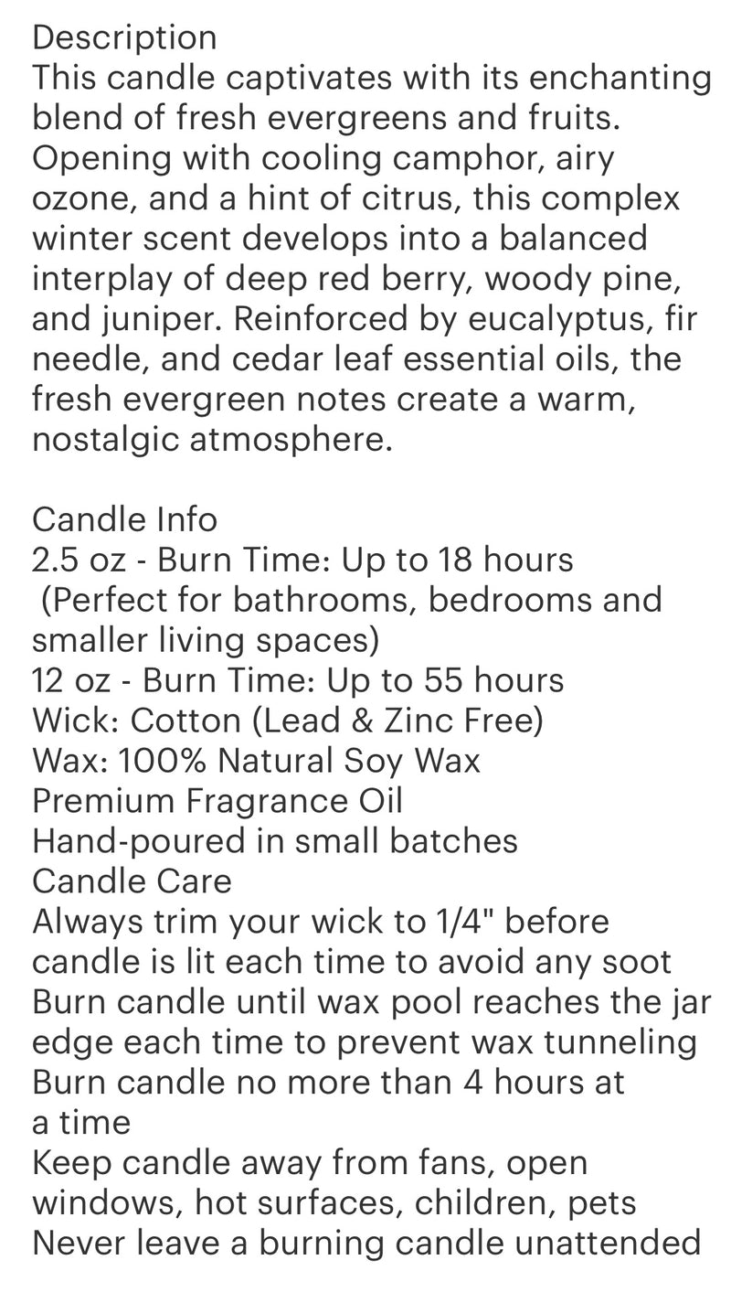 Frosted Snowflake juniper Christmas Candle  2.5oz