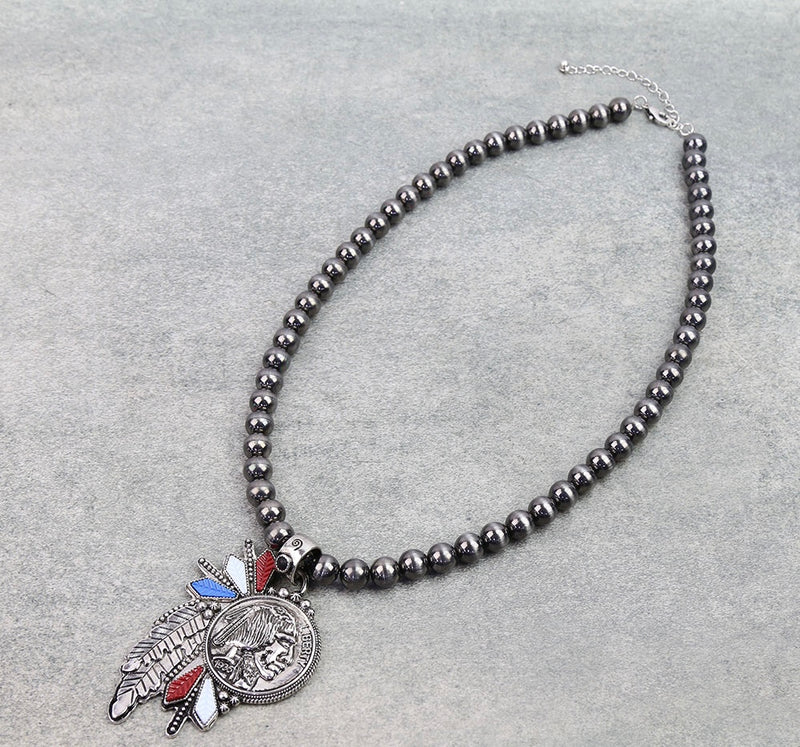 Western Navajo coin Indian head pendant necklace