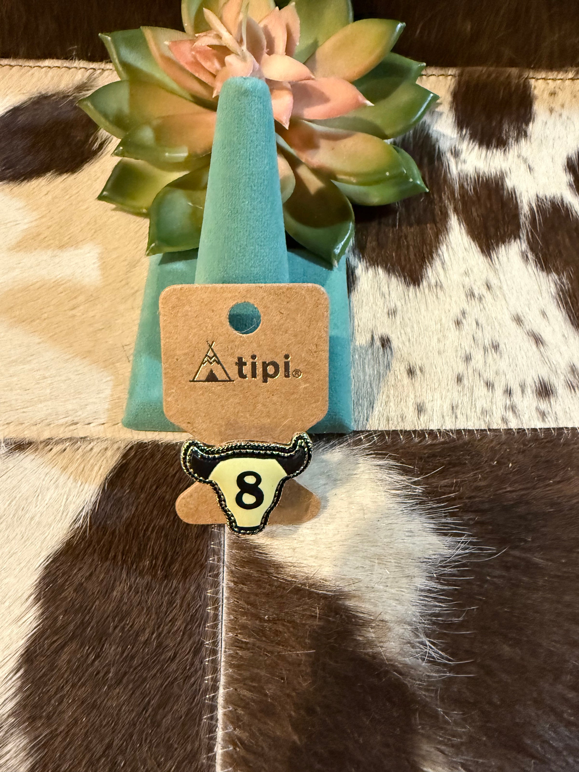 Western steer 8 ball ring  cuff adjustable