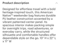 XL American Native Duffle bag /Weekender  Sky dancer