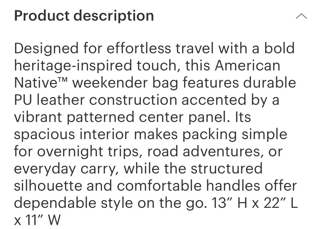XL American Native Duffle bag /Weekender  Sky dancer