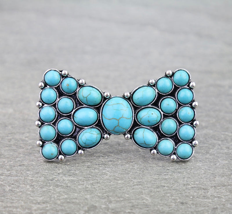 Turquoise stone Bow cuff RING