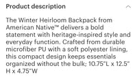 American Native Winter  Heirloom backpack