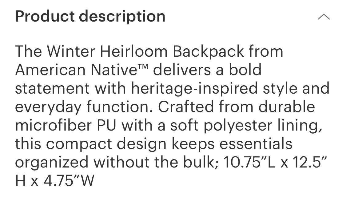 American Native Winter  Heirloom backpack