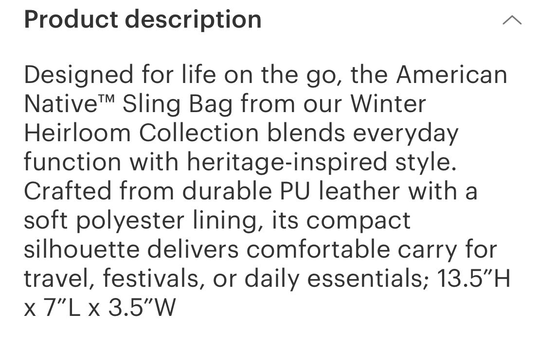 American Native Winter  Heirloom Sling bag