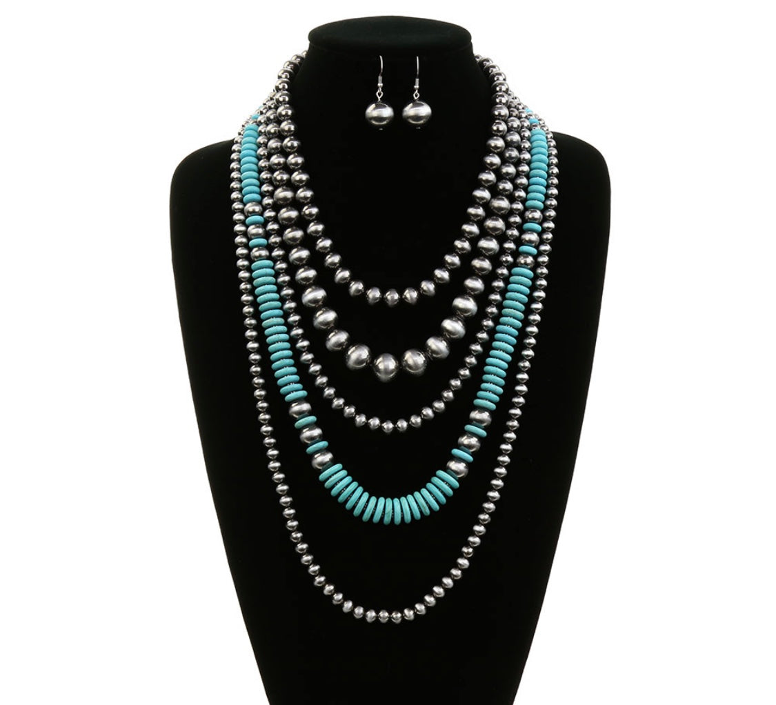 XL 5 layer Navajo pearl Turquoise set