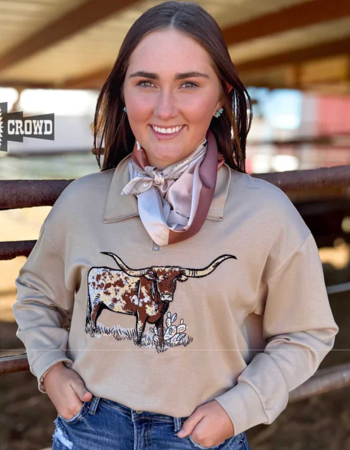 Longhorn 3/4 zip pullover Tan