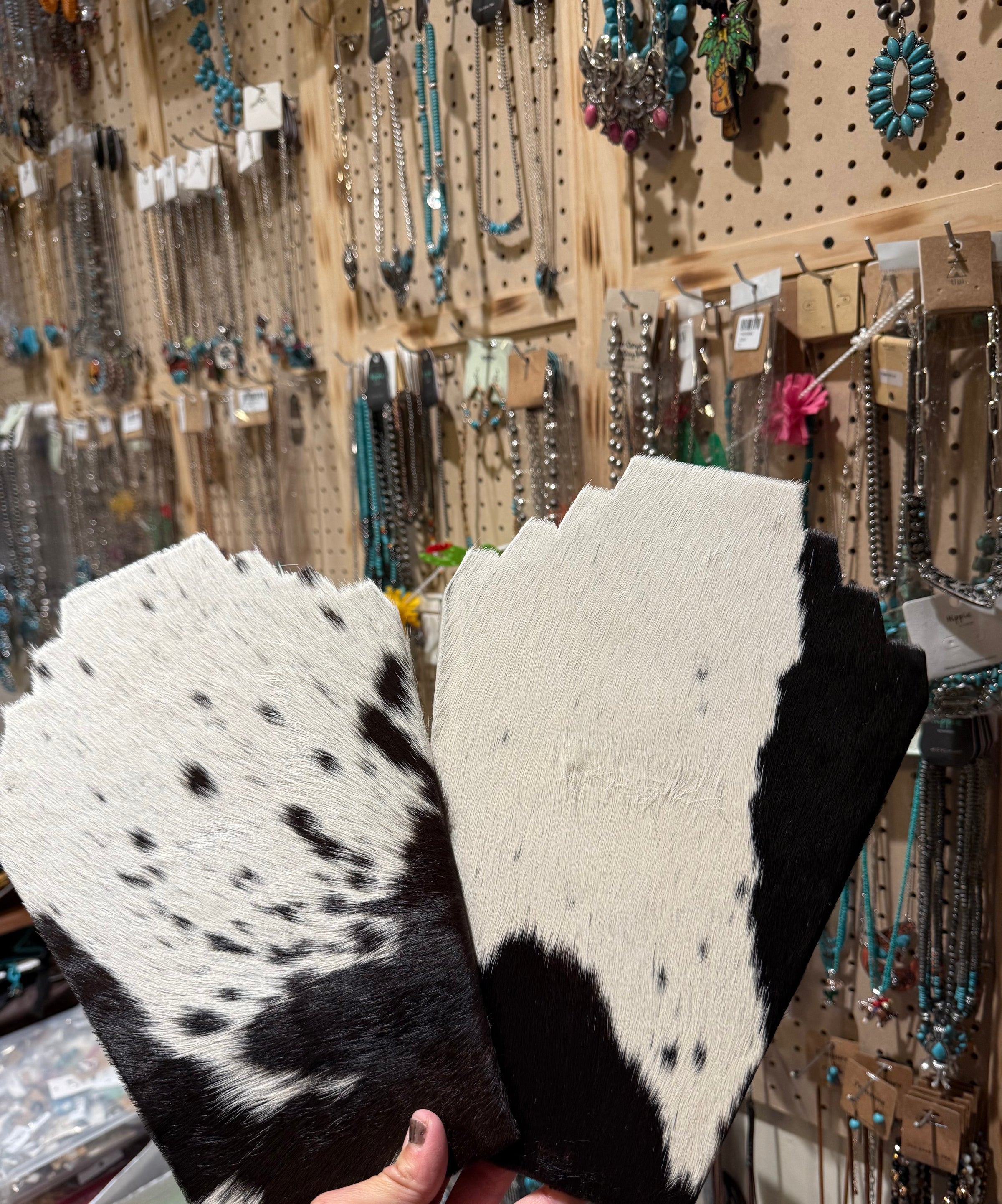 Large Western Cowhide necklace DISPLAY in BLACK