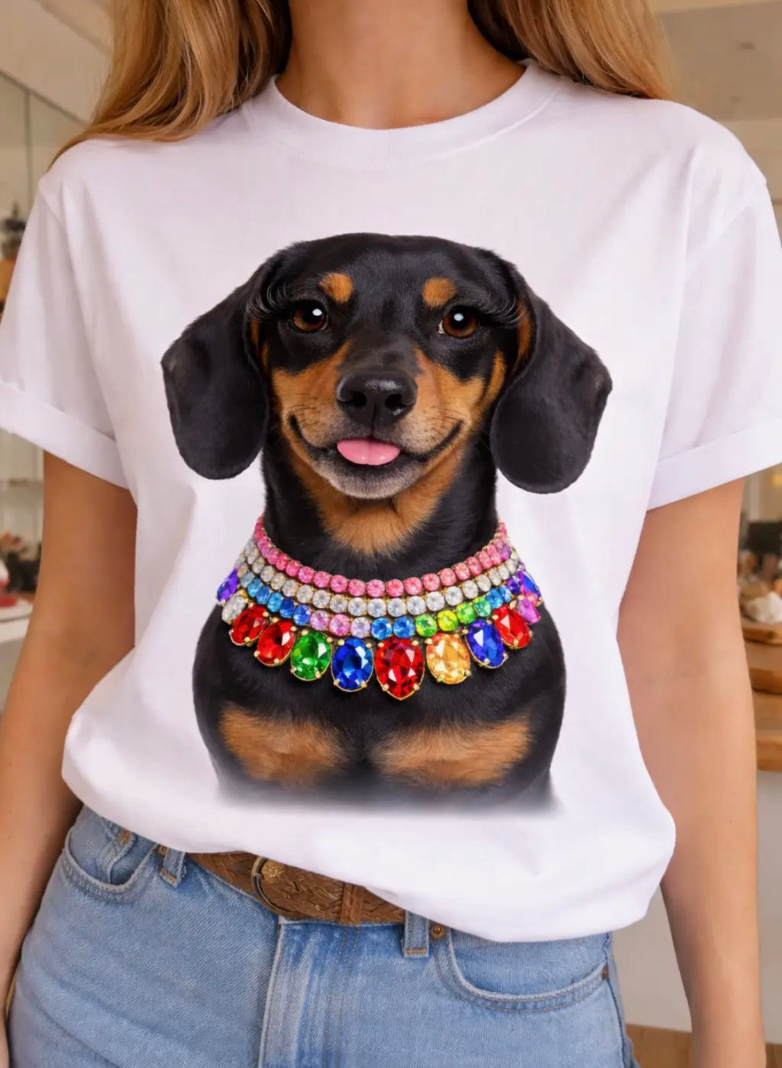 CUSTOM made Rhinestone blinged out HOTDOG Tee