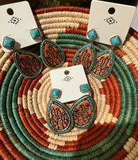 Leather cactus turquoise earrings