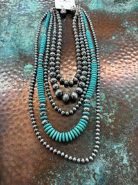 XL 5 layer Navajo pearl Turquoise set
