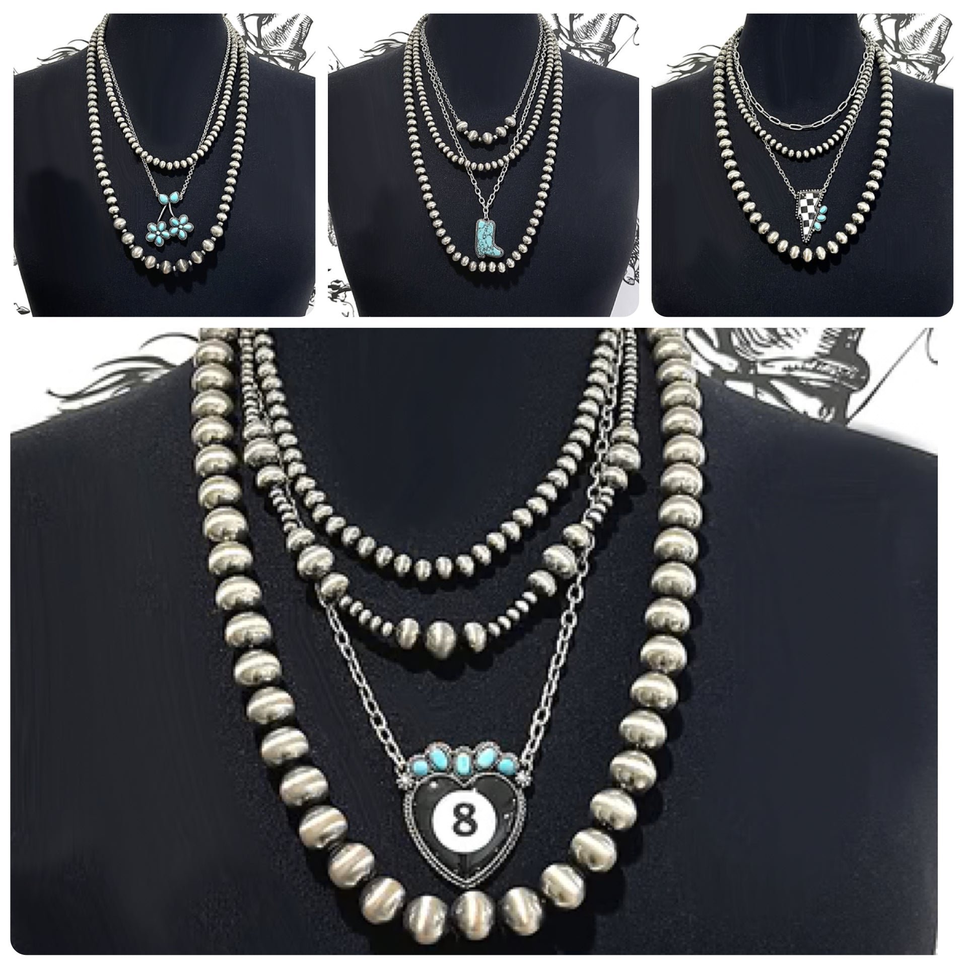Southwest Navajo pearl layer Necklace