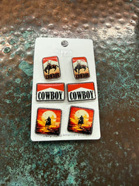Cowboy earrings 3 pack