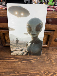 Alien metal sign