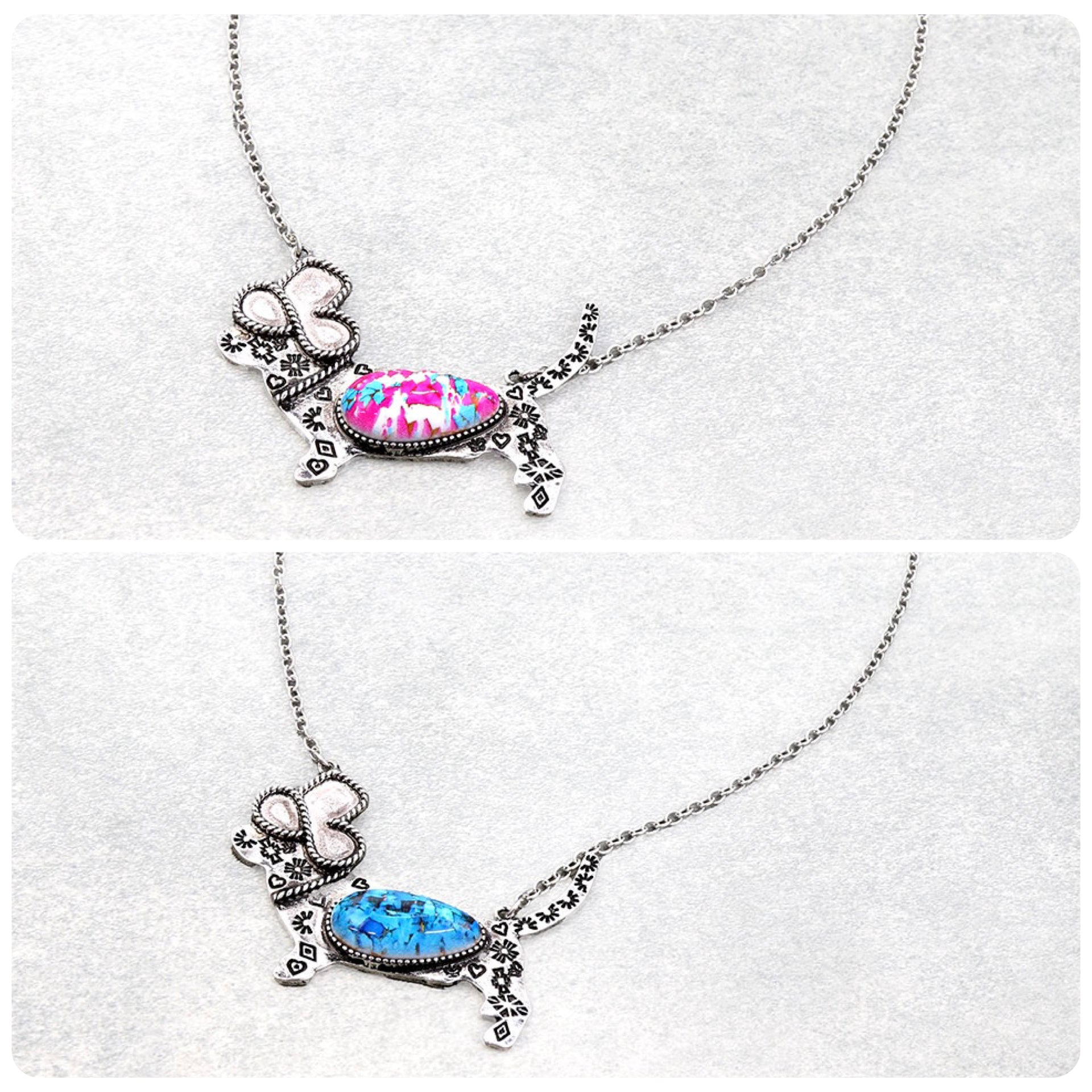 Western Turquoise stone dog necklace