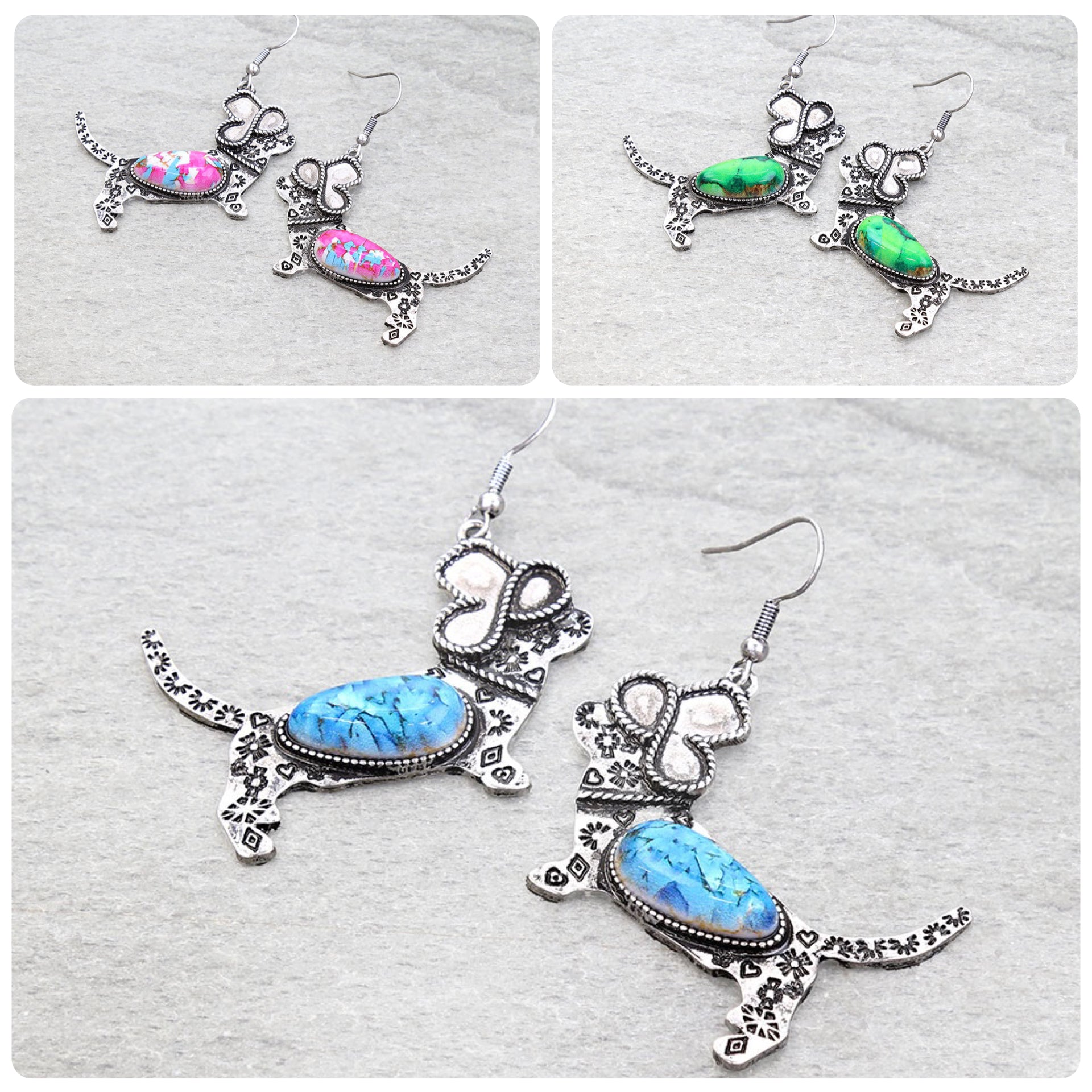 Western Turquoise stone dog Earrings