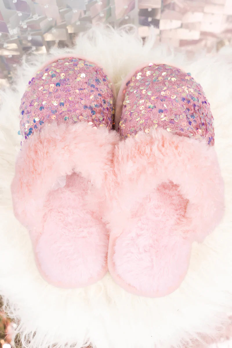 Sequin Slippers in pink