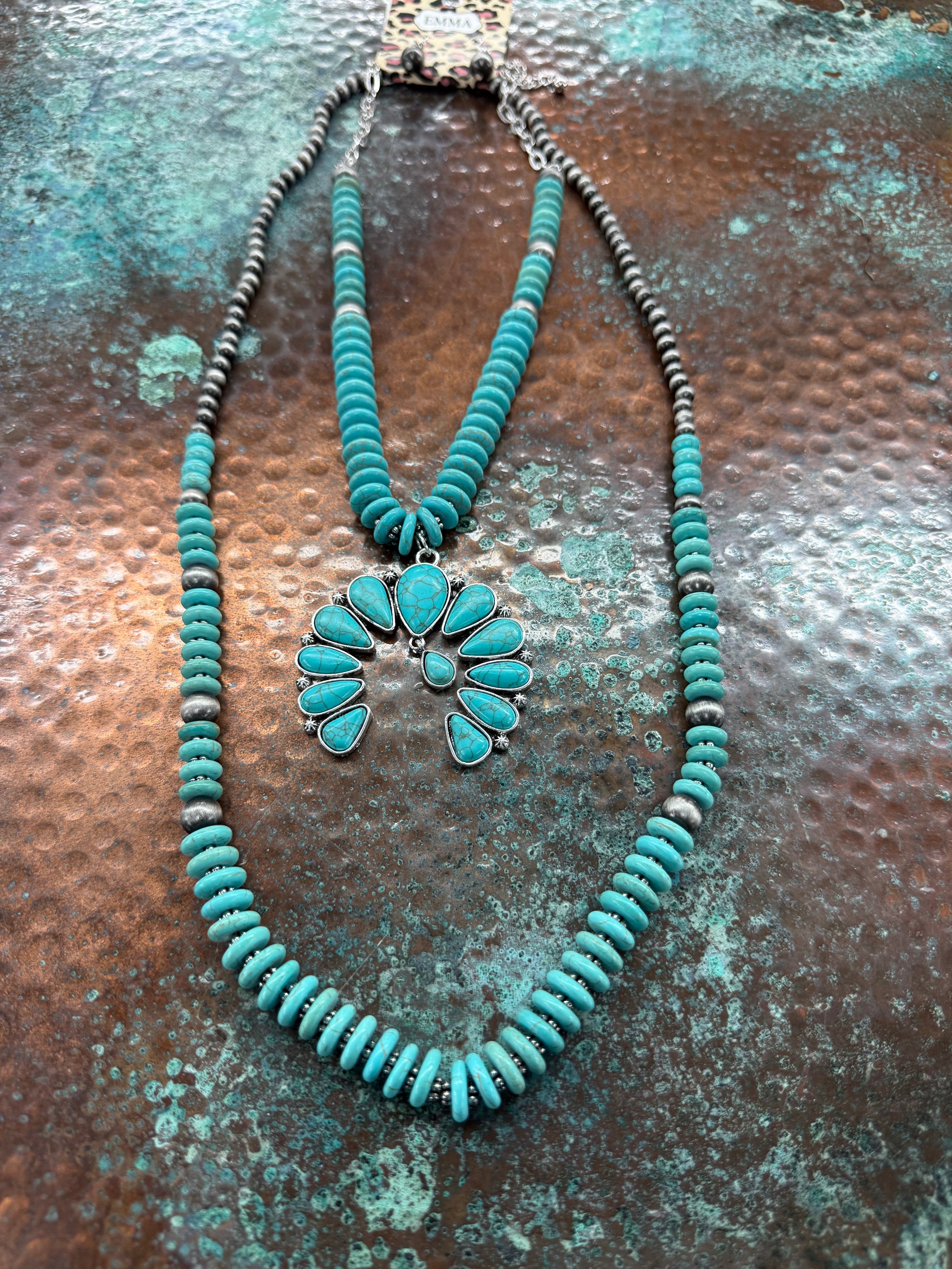 Southwestern Turquoise stone Long Necklace