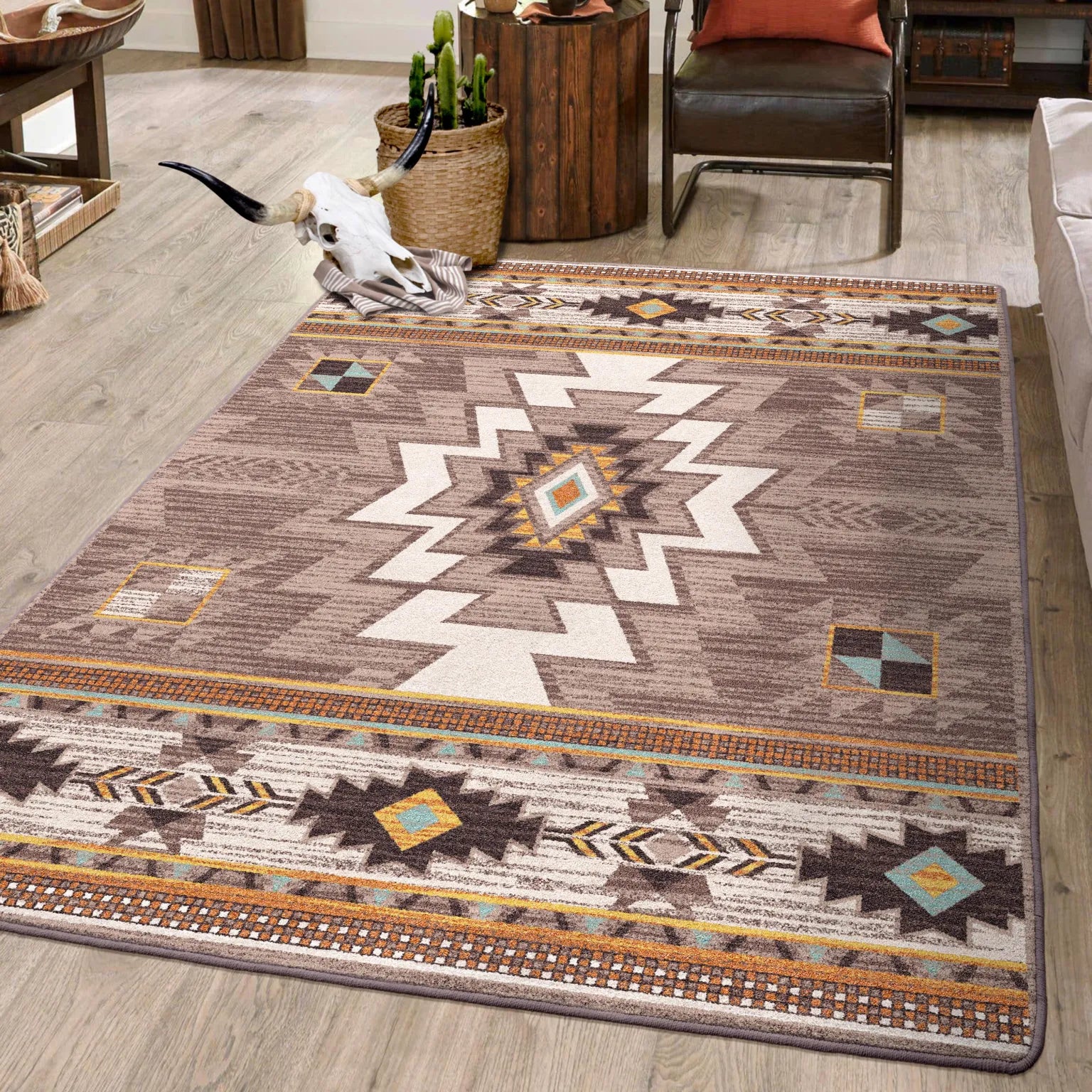 Barrel worn saddle area rug