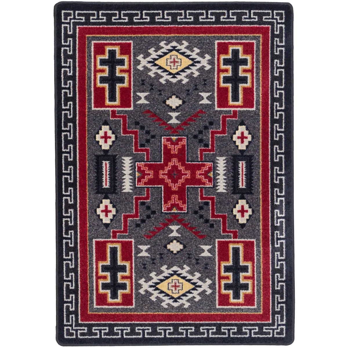 Double cross grey area rug