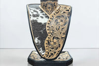 Tooled leather & Cowhide necklace display